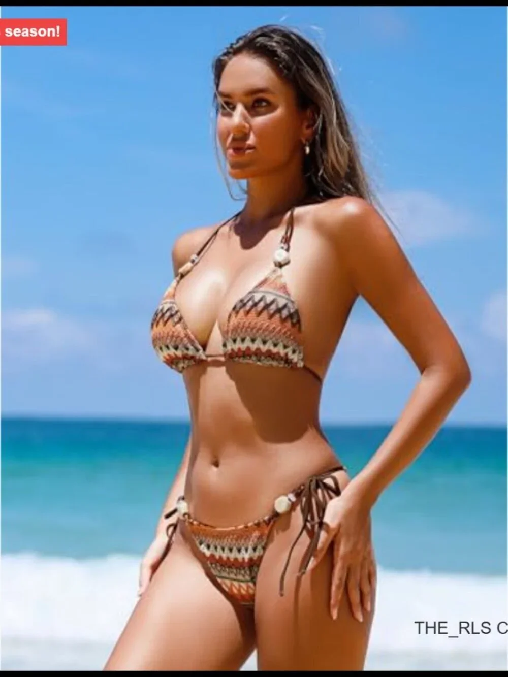 Women's Bikini Set with Beads Triangle Top String High Cut Cheeky